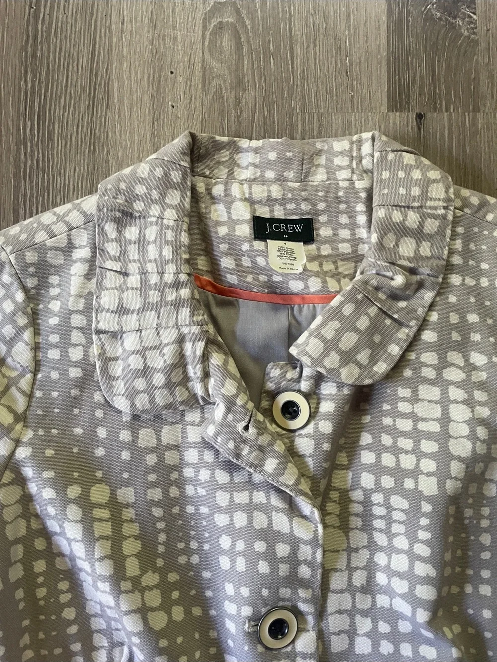 Women's J. Crew Jacket Sz 4 Gray & White Linen Cotton Ruffled JACKET